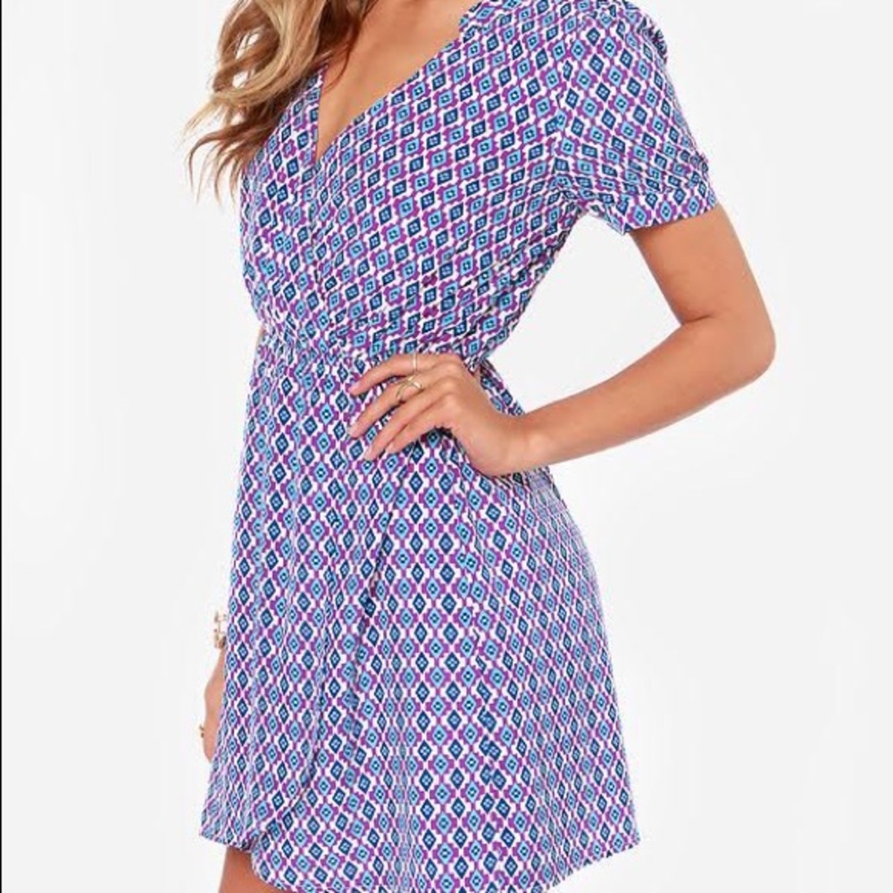 GEOMETRIC PRINT DRESS - PURPLE + BLUE